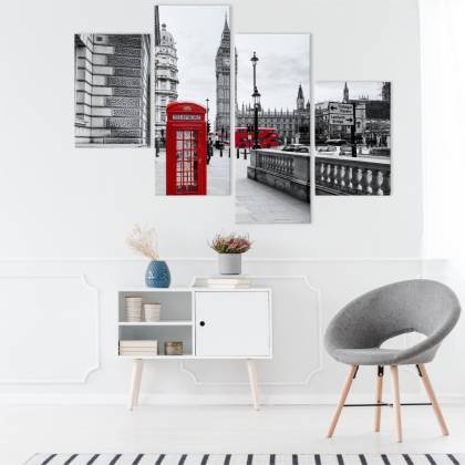 Obraz Wieloczęściowy Londyńska Budka Telefoniczna I Big Ben