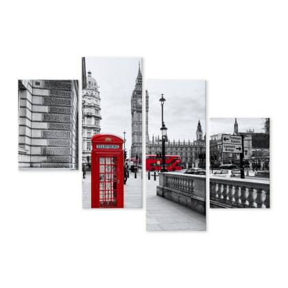 Obraz Wieloczęściowy Londyńska Budka Telefoniczna I Big Ben