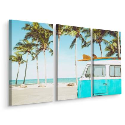 Obraz Wieloczęściowy Retro Samochód Na Plaży 3D