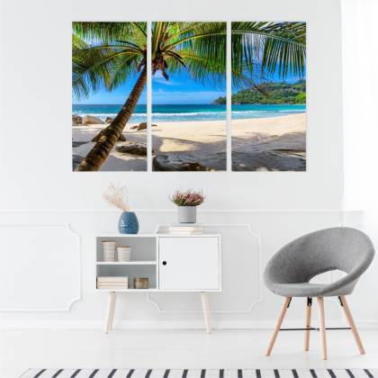Obraz Wieloczęściowy Tropikalna Plaża Z Palmą 3D
