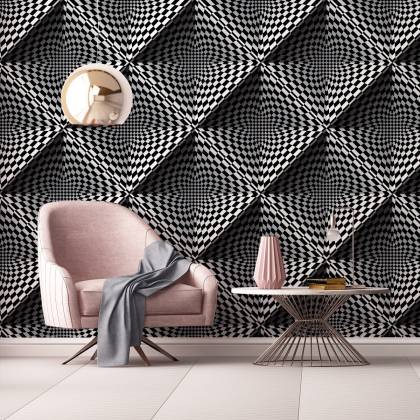 Tapeta Geometryczna 3D Głębia, Kwadraty, Do Salonu