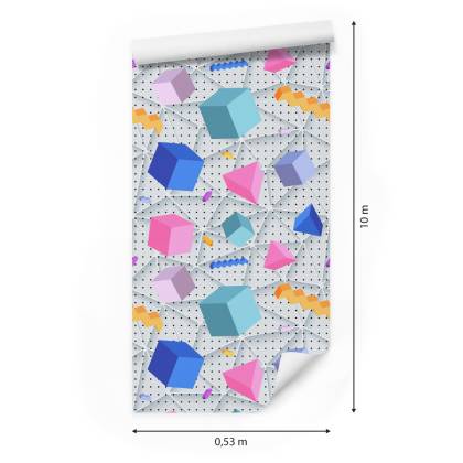 Tapeta Geometryczna 3D, Sześciany, Pokój Dziecięcy