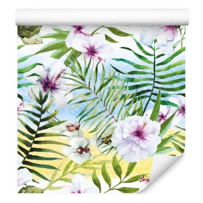 Tapeta Hibiskus, Orchidea I Liście Palmowe