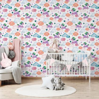 Tapeta Dla Dzieci – Kolorowe Jednorożce W Stylu Skandynawskim