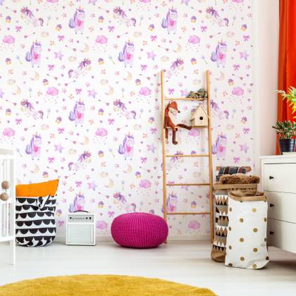 Tapeta Dla Dziewczynki, Jednorożce Kokardki Pączki