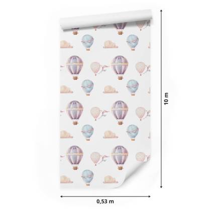 Tapeta Do Pokoju Dziecka, Pastelowe Balony, Chmury