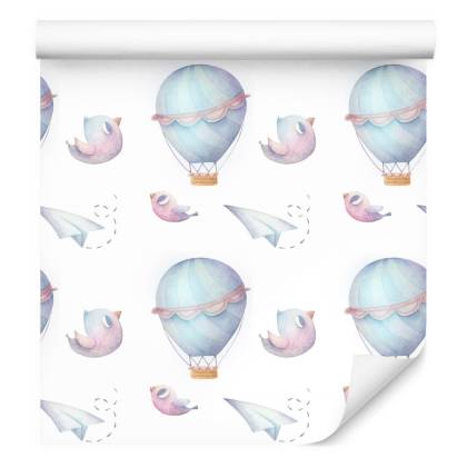 Tapeta W Balony, Chmury, Ptaki, Do Pokoju Dziecka