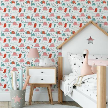 Tapeta Do Pokoju Dziecka Kolorowe Dinozaury Liście