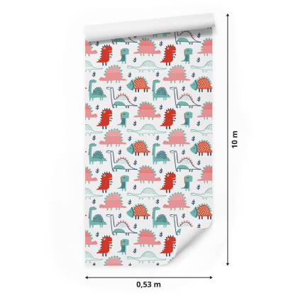 Tapeta Do Pokoju Dziecka Kolorowe Dinozaury Liście