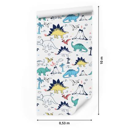Tapeta Dla Dzieci, Dinozaury Palmy Wulkan