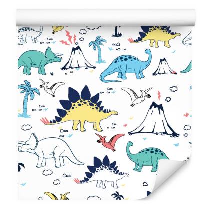 Tapeta Dla Dzieci, Dinozaury Palmy Wulkan