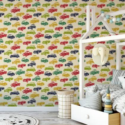 Tapeta Dla Dzieci - Kolorowe Samochody W Stylu Retro