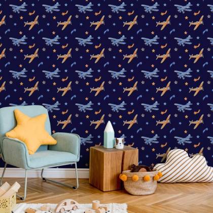 Tapeta Samoloty Retro Z Gwiazdkami
