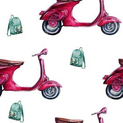Tapeta Retro Skutery Malowane Akwarelą
