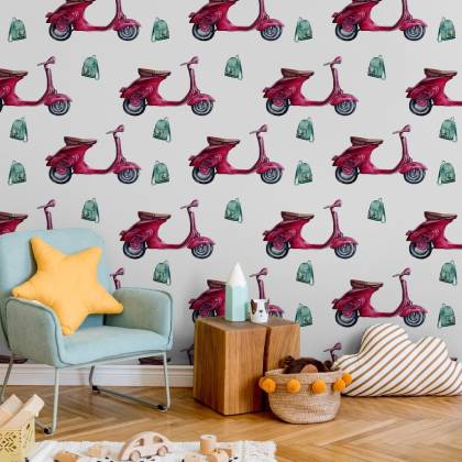 Tapeta Retro Skutery Malowane Akwarelą