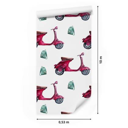 Tapeta Retro Skutery Malowane Akwarelą