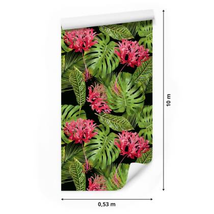 Tapeta Tropikalne Kwiaty W Liściach