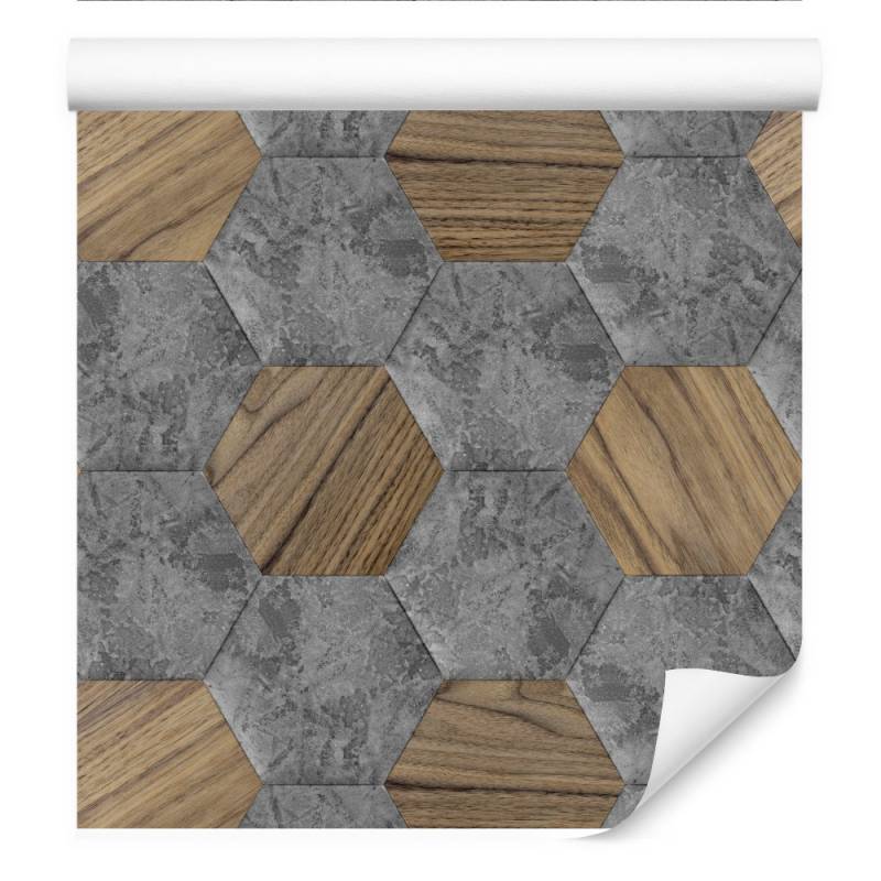 Tapeta Wzór Beton Drewno 3D