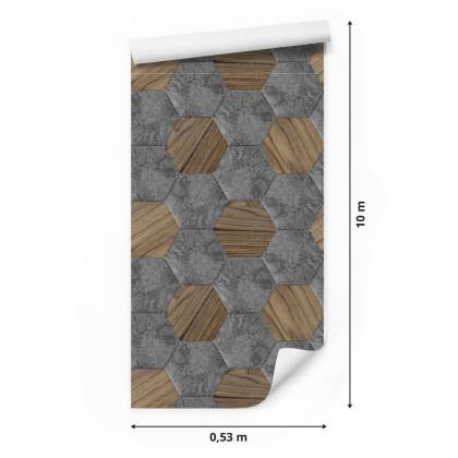 Tapeta Wzór Beton Drewno 3D
