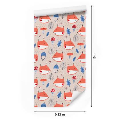 Tapeta Dla Dzieci, Liście, Lisy, Styl Skandynawski