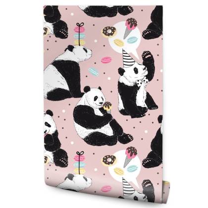 Tapeta Dla Dzieci - Panda I Słodycze