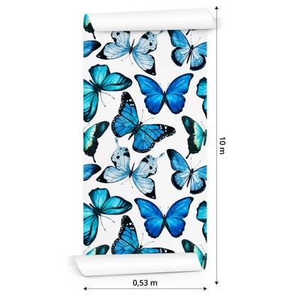 Tapeta Dla Dzieci Niebieskie Motyle Akwarela 3D
