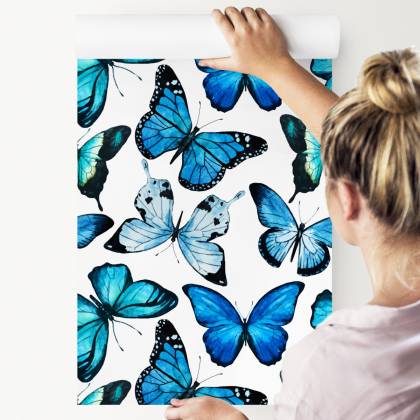 Tapeta Dla Dzieci Niebieskie Motyle Akwarela 3D