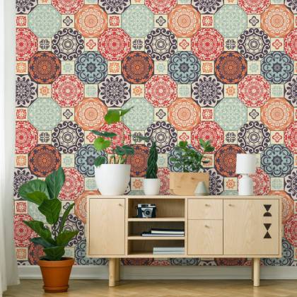Tapeta Kolorowe Ornamenty W Stylu Retro