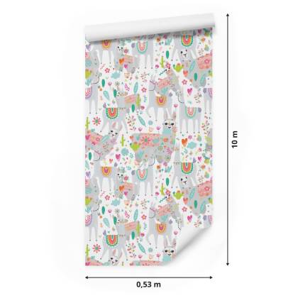 Tapeta Do Pokoju Dziecka, Lamy, Kaktusy, Kwiaty
