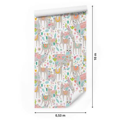 Tapeta Do Pokoju Dziecka, Lamy, Zwierzęta, Kwiaty