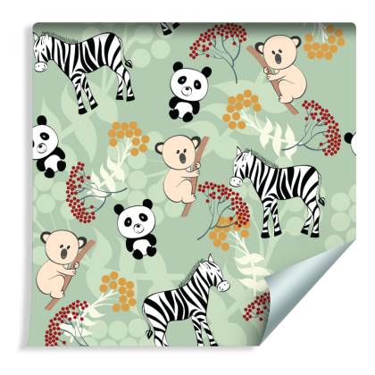 Tapeta Dla Dzieci - Zebry, Misie Koala I Pandy