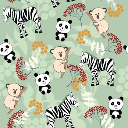 Tapeta Dla Dzieci - Zebry, Misie Koala I Pandy
