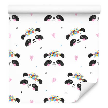 Tapeta Urocze Pandy Z Kwiatami