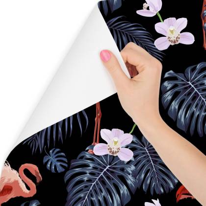 Tapeta We Flamingi Liście Kwiaty Natura, Do Salonu