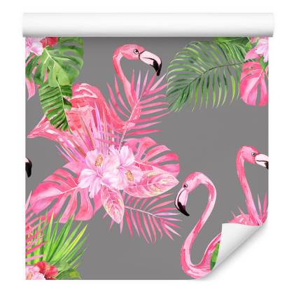 Tapeta Do Salonu, Flamingi, Ptaki, Zieleń, Liście