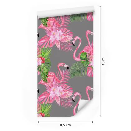 Tapeta Do Salonu, Flamingi, Ptaki, Zieleń, Liście