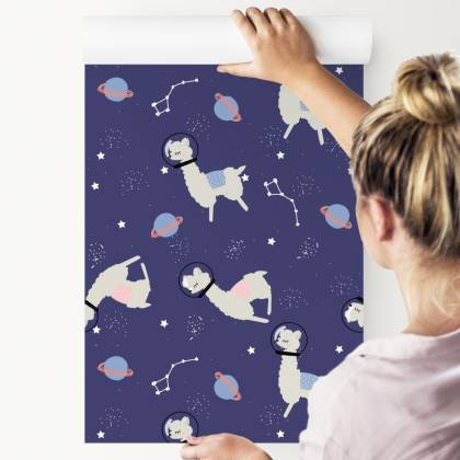 Tapeta Dla Dzieci - Lamy Wśród Planet I Gwiazd
