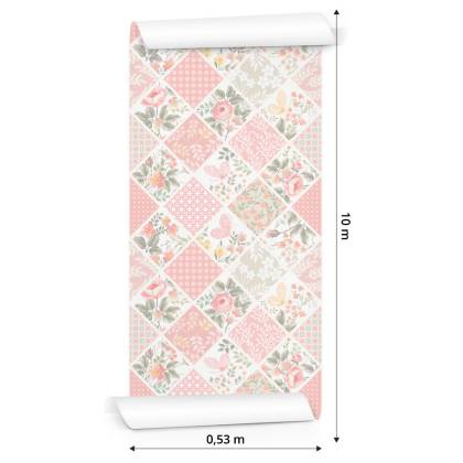 Tapeta Mozaika W Formie Patchworku Z Motylami I Kwiatami