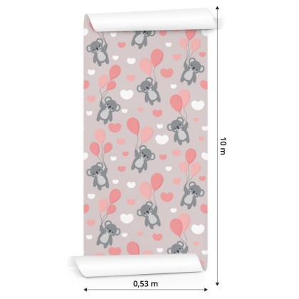 Tapeta Dla Dzieci - Misie Koala, Baloniki I Serduszka