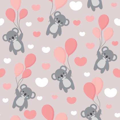 Tapeta Dla Dzieci - Misie Koala, Baloniki I Serduszka