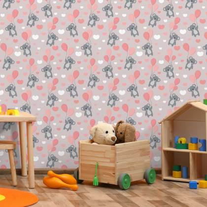 Tapeta Dla Dzieci - Misie Koala, Baloniki I Serduszka