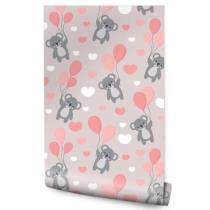 Tapeta Dla Dzieci - Misie Koala, Baloniki I Serduszka