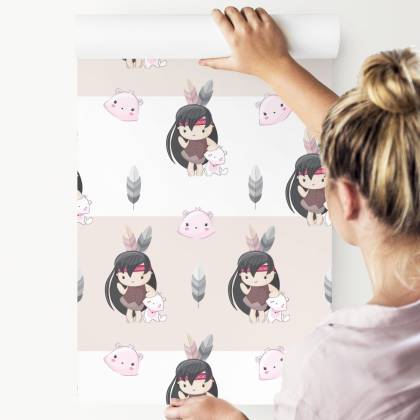 Tapeta Wesołe Indianki Z Kotkami I Piórkami