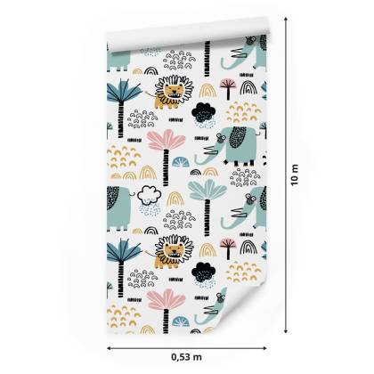 Tapeta Sawanna, Lwy, Słonie, Drzewa, Pokój Chłopca