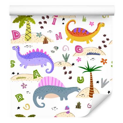 Tapeta Kolorowa Dinozaury Palmy, Do Pokoju Dziecka