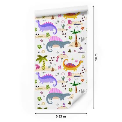 Tapeta Kolorowa Dinozaury Palmy, Do Pokoju Dziecka