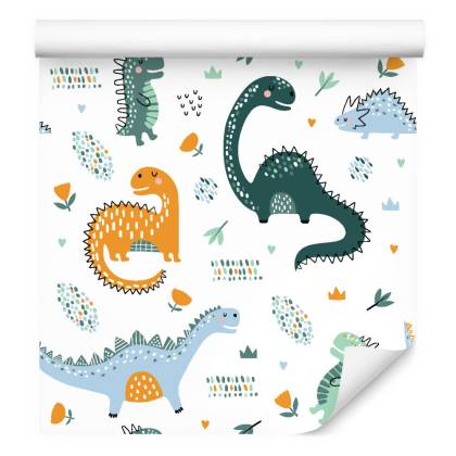 Tapeta Do Pokoju Dziecka Dinozaury, Liście, Kwiaty
