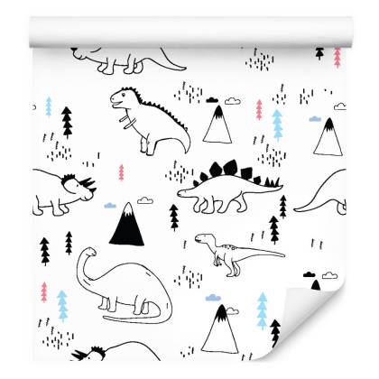 Tapeta Dla Dzieci, Dinozaury, Chmury, Góry, Drzewa