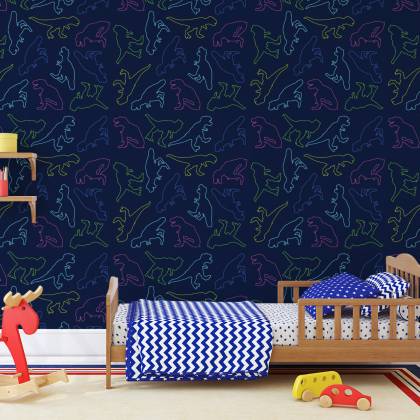 Tapeta W Kolorowe Dinozaury, Do Pokoju Dziecka