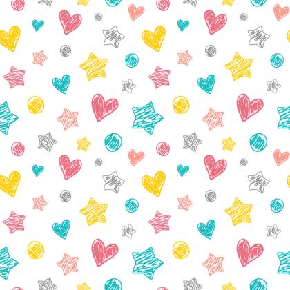 Tapeta Dla Dzieci - Stylowe Gwiazdki, Serduszka I Groszki
